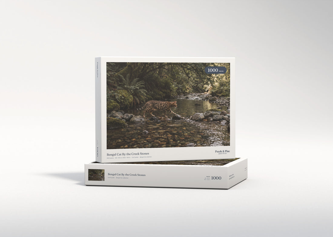 Bengal Cat By the Creek Stones jigsaw puzzle - gift box