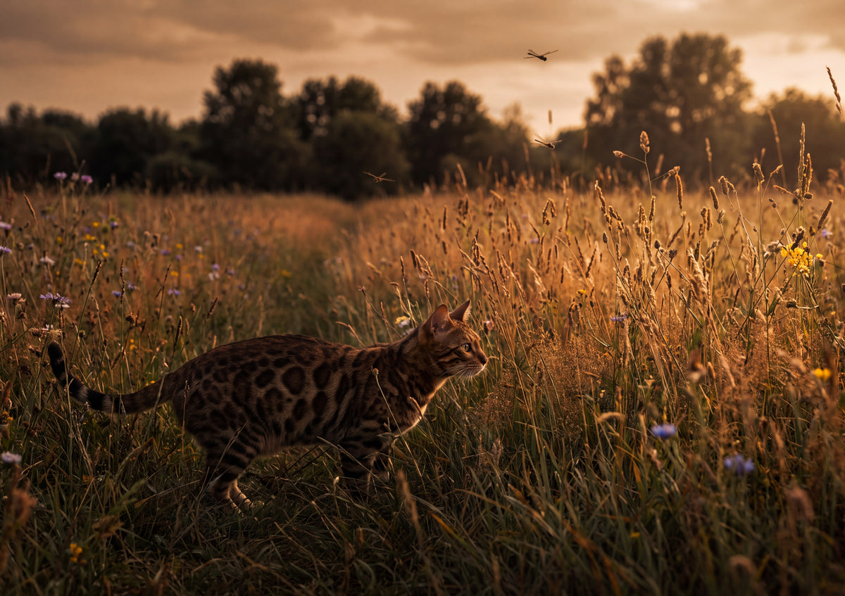Bengal Cat In the Golden Grass at Dusk jigsaw puzzle