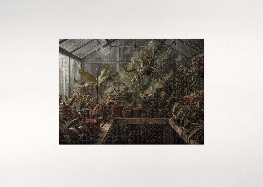 Bengal Cat In the Tropical Greenhouse jigsaw puzzle - gift box