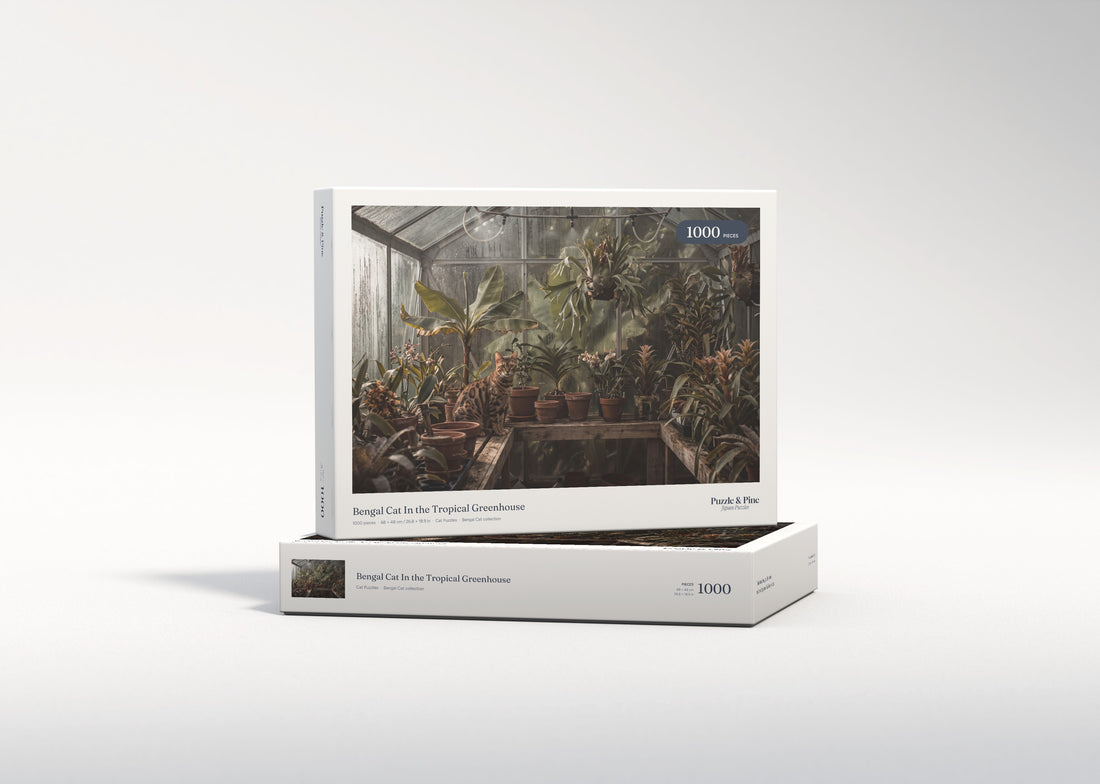 Bengal Cat In the Tropical Greenhouse jigsaw puzzle - gift box