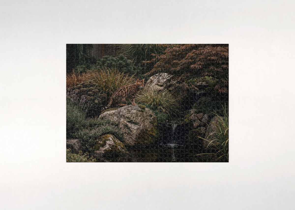 Bengal Cat On the Garden Rocks jigsaw puzzle - flat puzzle