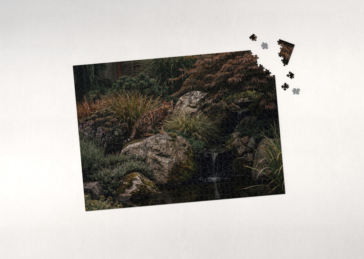 Bengal Cat On the Garden Rocks jigsaw puzzle - puzzle with loose pieces