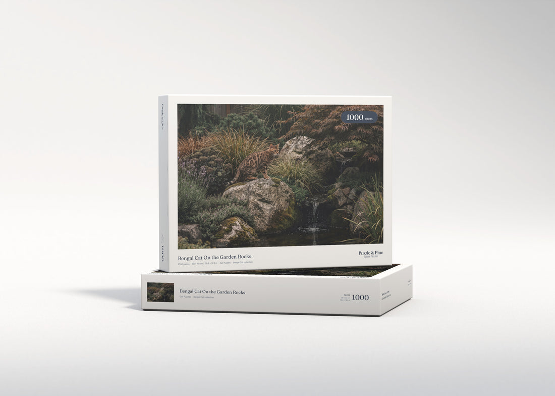 Bengal Cat On the Garden Rocks jigsaw puzzle - gift box