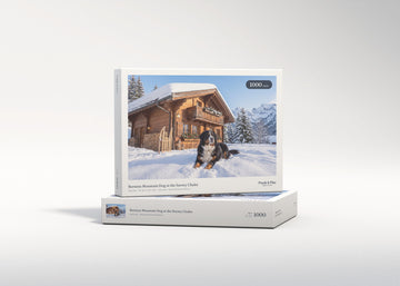 Bernese Mountain Dog at the Snowy Chalet jigsaw puzzle - gift box