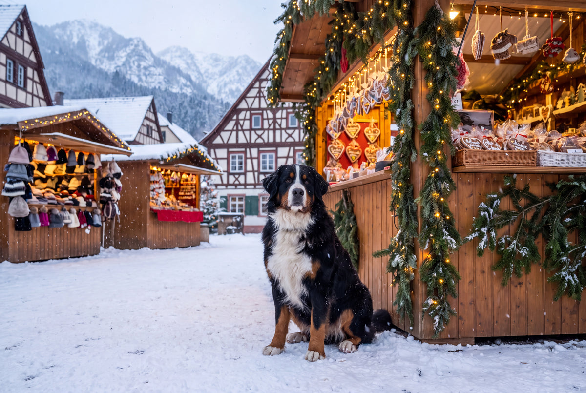 Bernese Mountain Dog at the Winter Market jigsaw puzzle