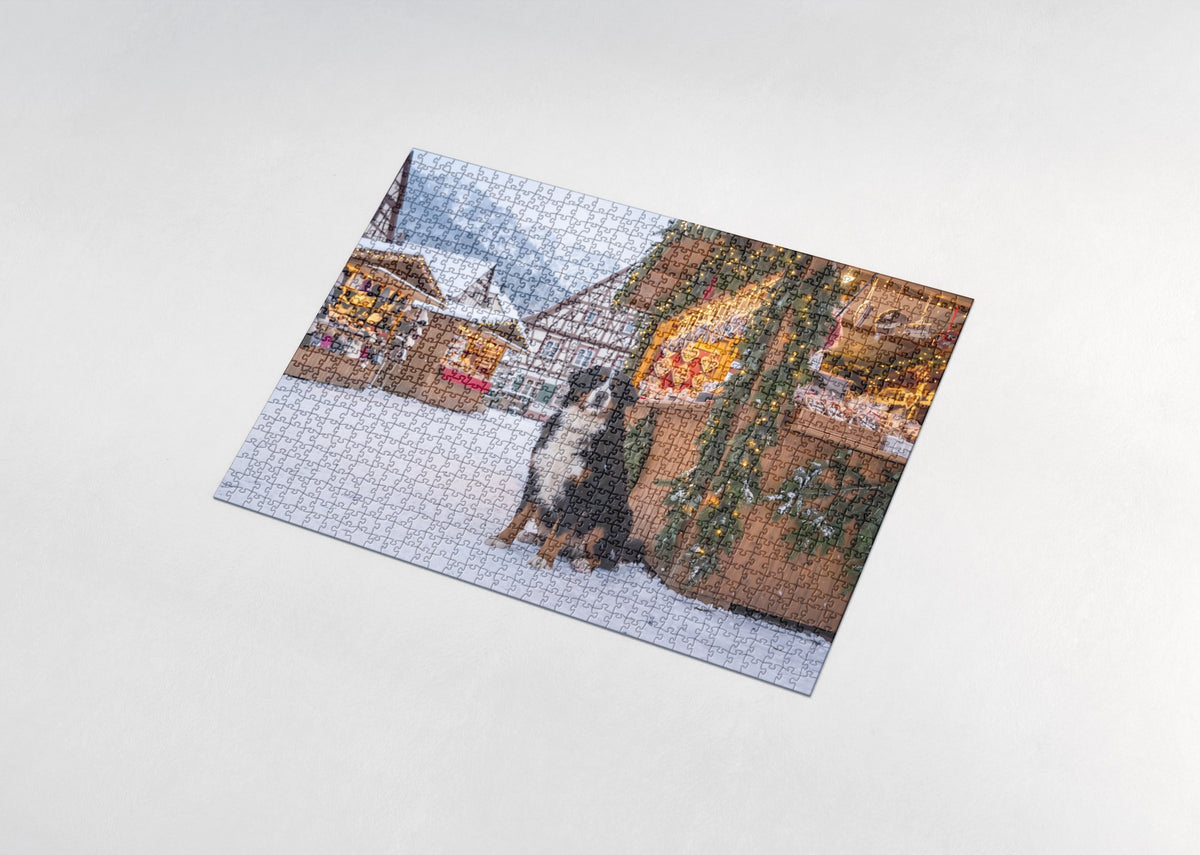 Bernese Mountain Dog at the Winter Market jigsaw puzzle - assembled puzzle