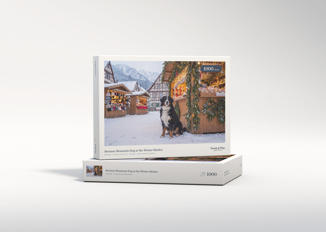 Bernese Mountain Dog at the Winter Market jigsaw puzzle - gift box
