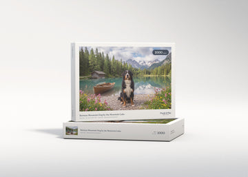 Bernese Mountain Dog by the Mountain Lake jigsaw puzzle - gift box