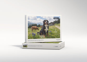 Bernese Mountain Dog in the Alpine Meadow jigsaw puzzle - gift box