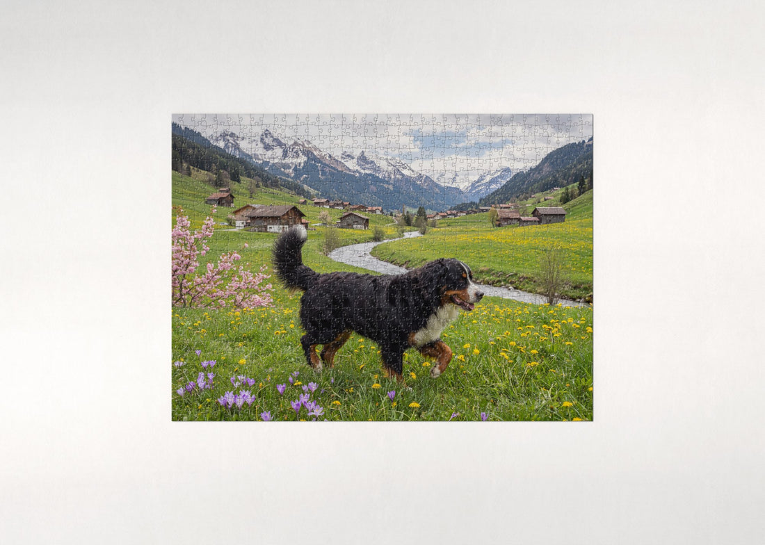 Bernese Mountain Dog in the Spring Valley jigsaw puzzle - gift box