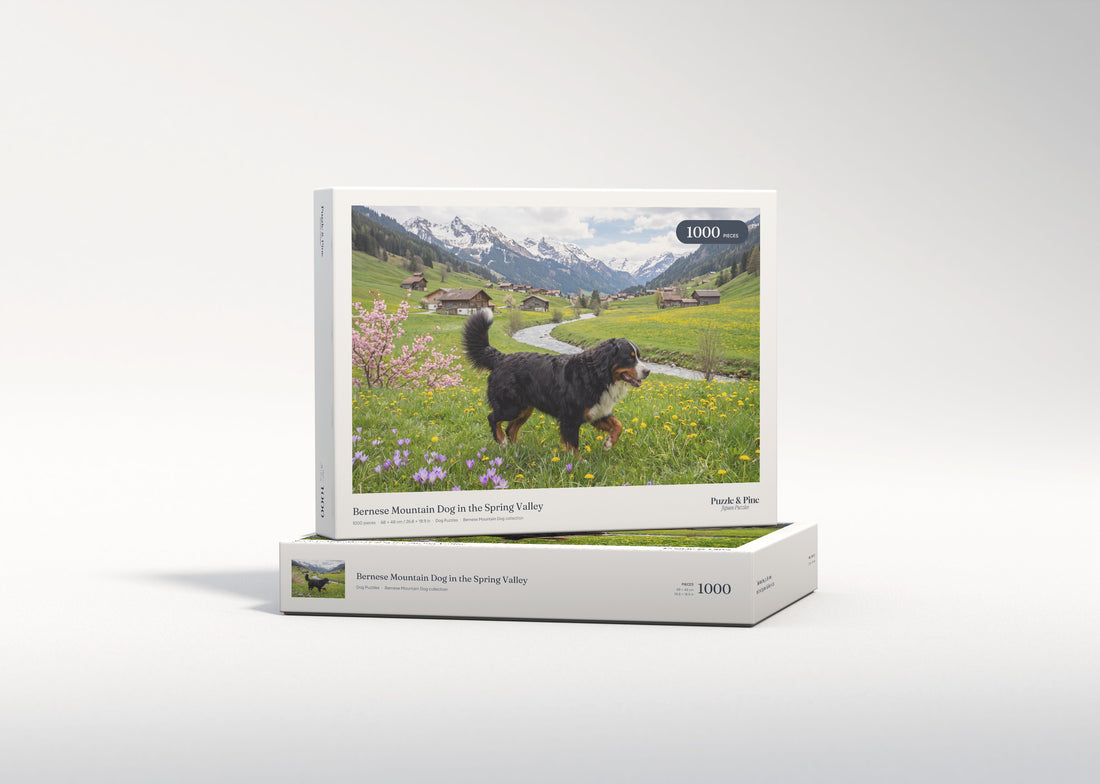 Bernese Mountain Dog in the Spring Valley jigsaw puzzle - gift box