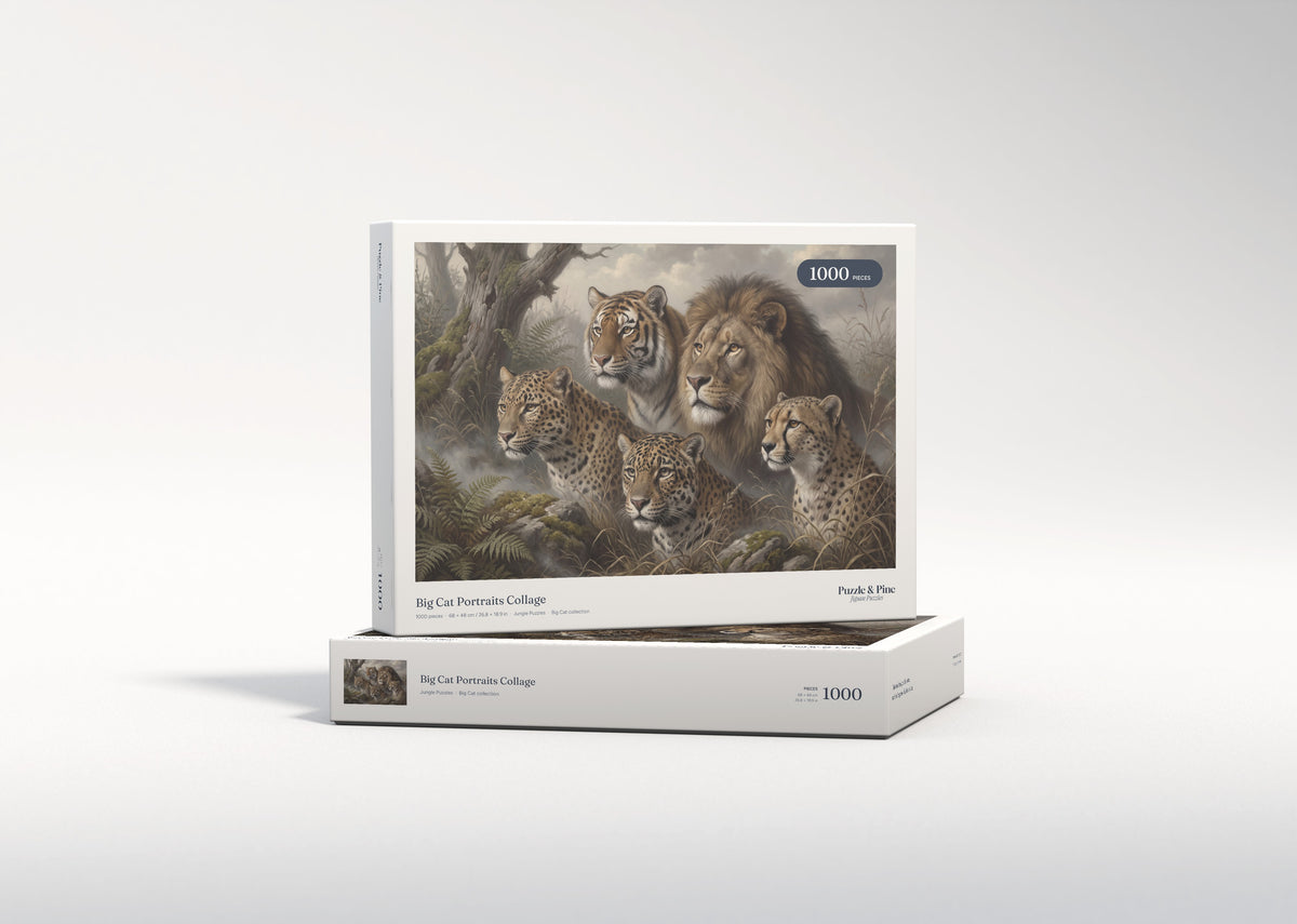 Big Cat Portraits Collage jigsaw puzzle - gift box