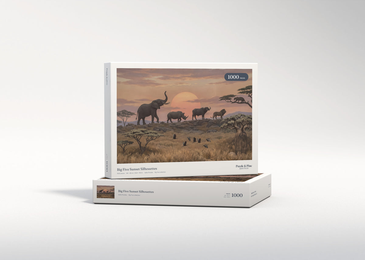 Big Five Sunset Silhouettes jigsaw puzzle - gift box