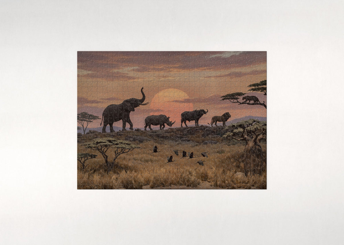 Big Five Sunset Silhouettes jigsaw puzzle - flat puzzle