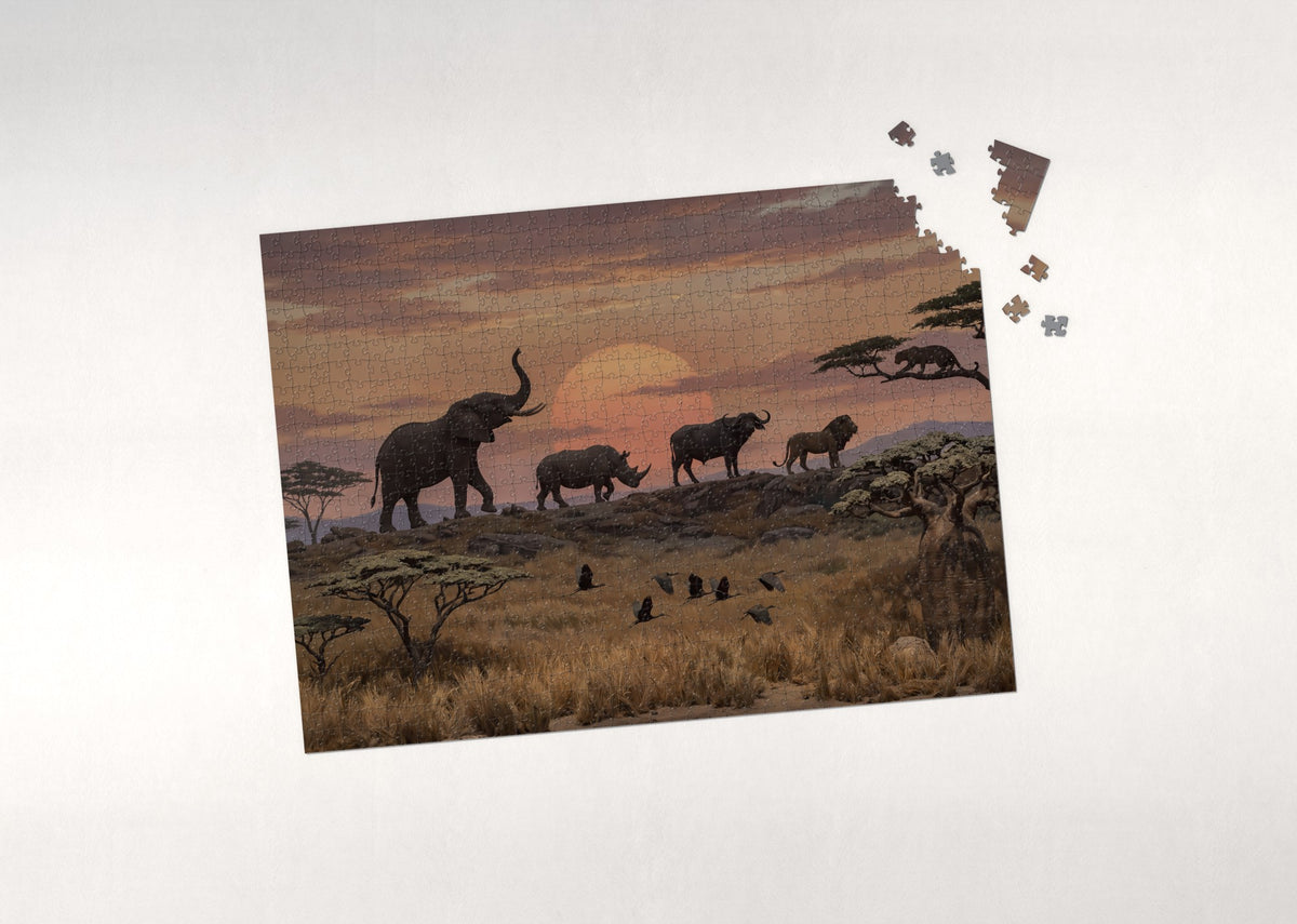 Big Five Sunset Silhouettes jigsaw puzzle - puzzle with loose pieces