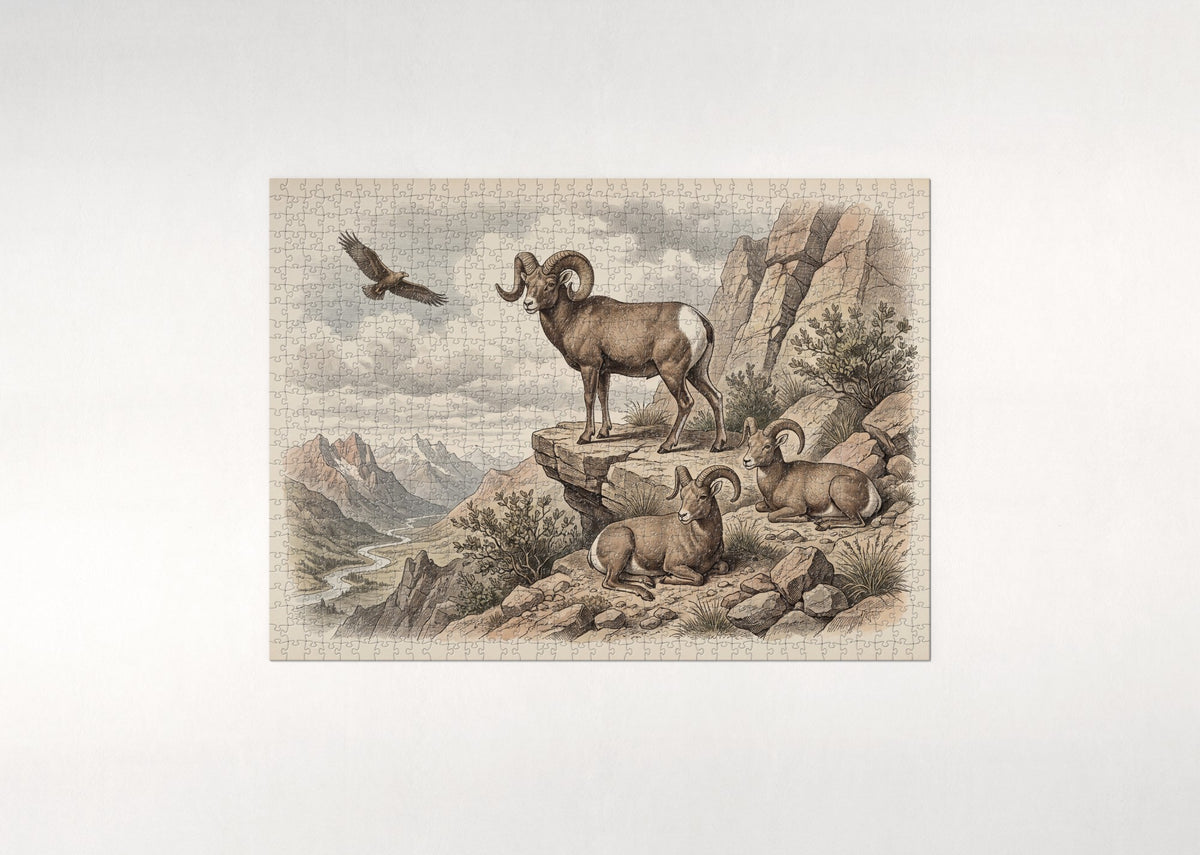 Bighorn Sheep on the Rocky Ledge jigsaw puzzle - flat puzzle