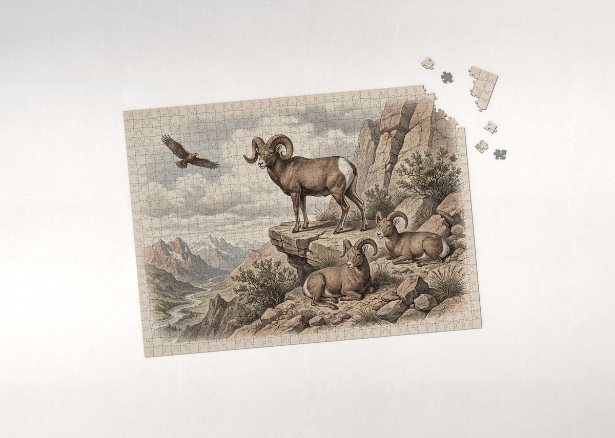 Bighorn Sheep on the Rocky Ledge jigsaw puzzle - puzzle with loose pieces