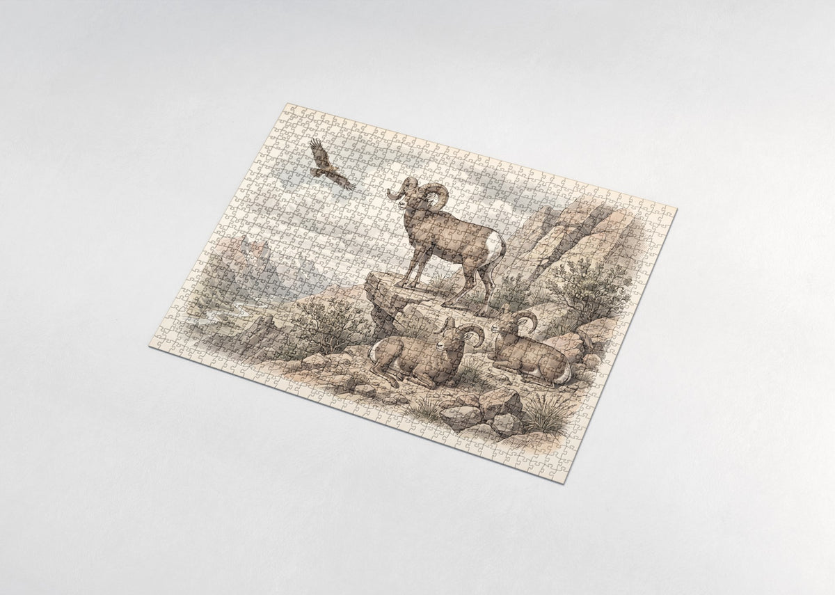 Bighorn Sheep on the Rocky Ledge jigsaw puzzle - assembled puzzle