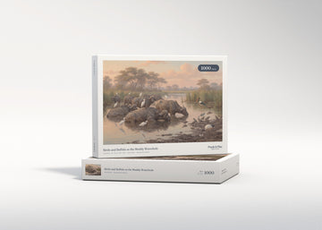 Birds and Buffalo at the Muddy Waterhole jigsaw puzzle - gift box