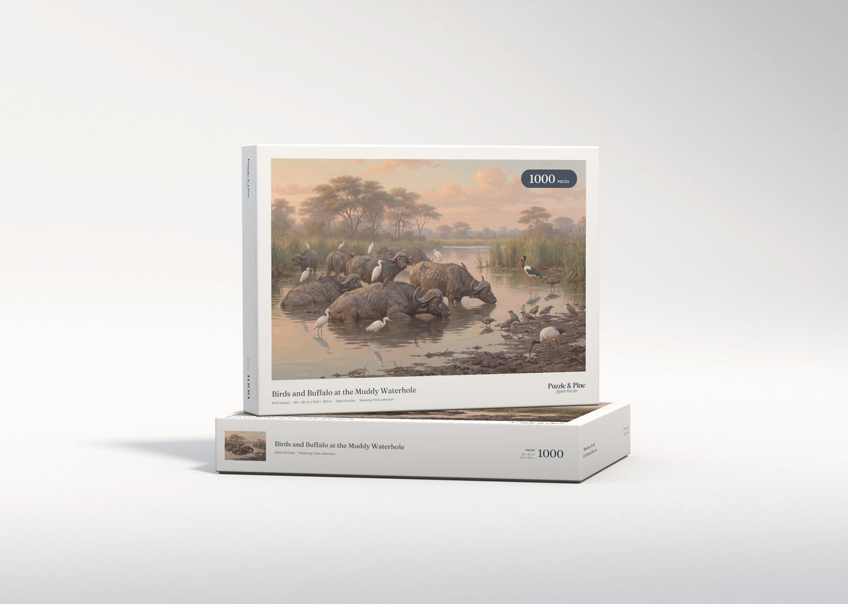 Birds and Buffalo at the Muddy Waterhole jigsaw puzzle - gift box