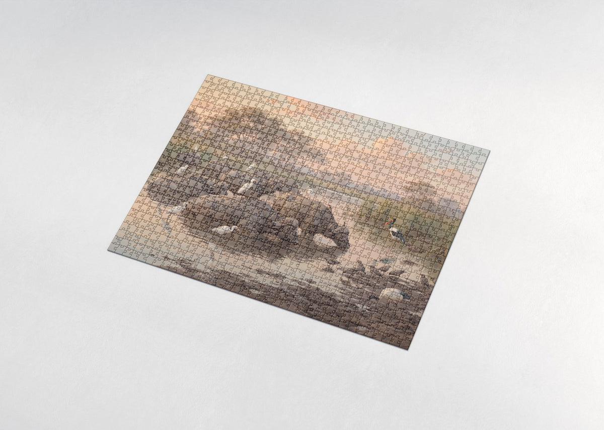 Birds and Buffalo at the Muddy Waterhole jigsaw puzzle - assembled puzzle
