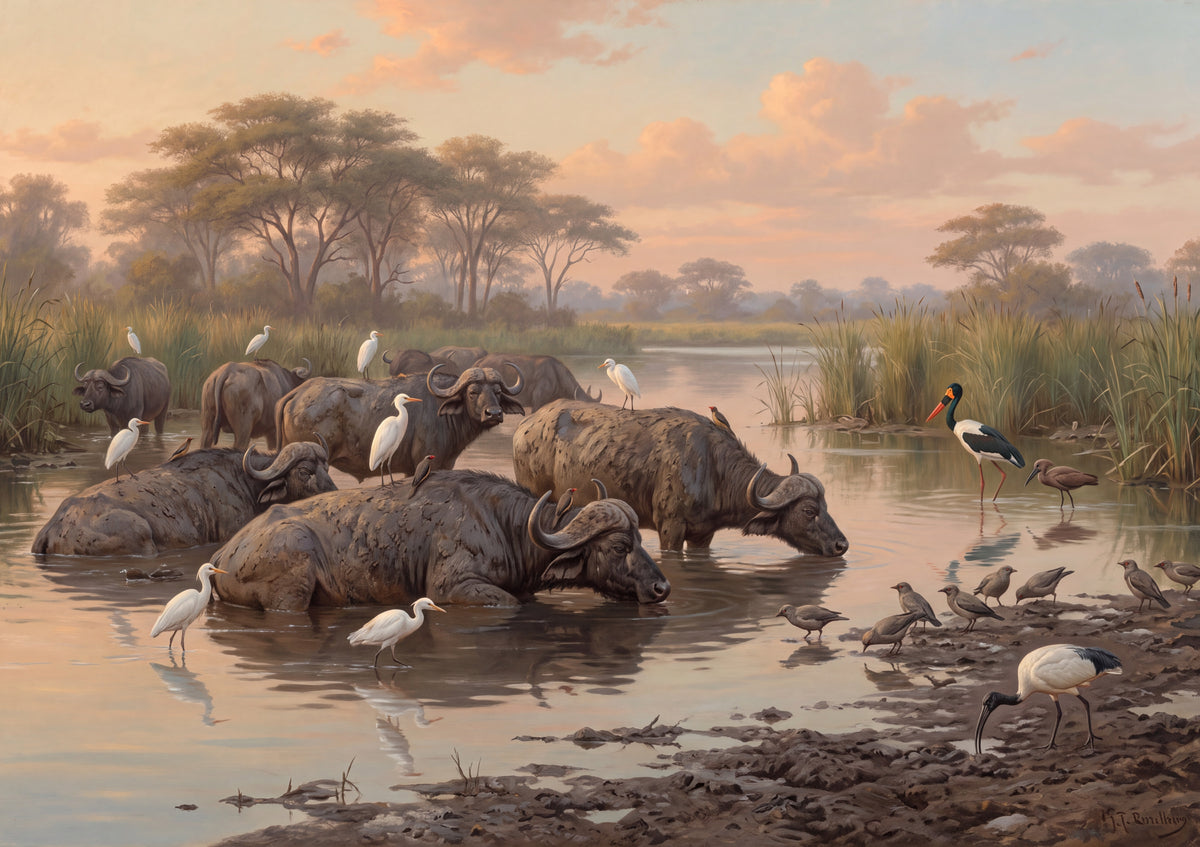 Birds and Buffalo at the Muddy Waterhole jigsaw puzzle