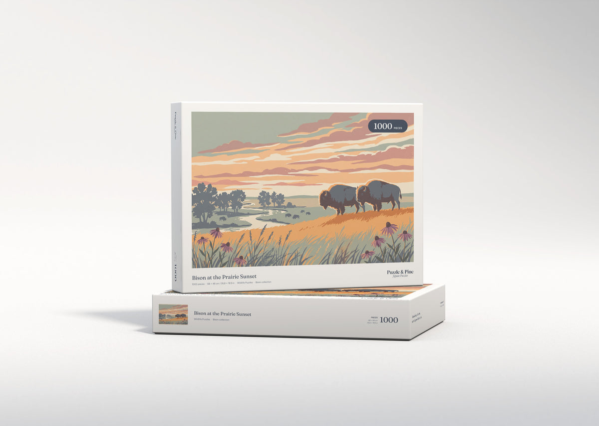 Bison at the Prairie Sunset jigsaw puzzle - gift box