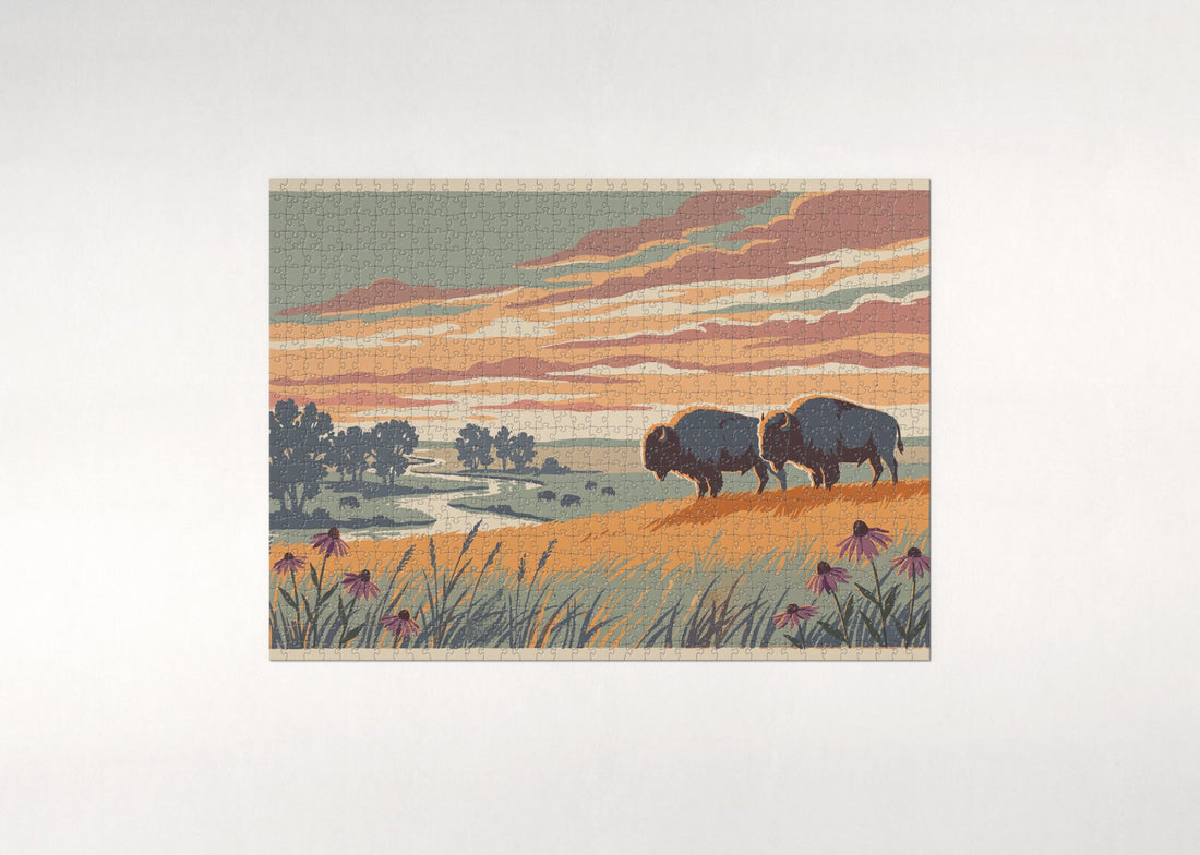 Bison at the Prairie Sunset jigsaw puzzle - gift box