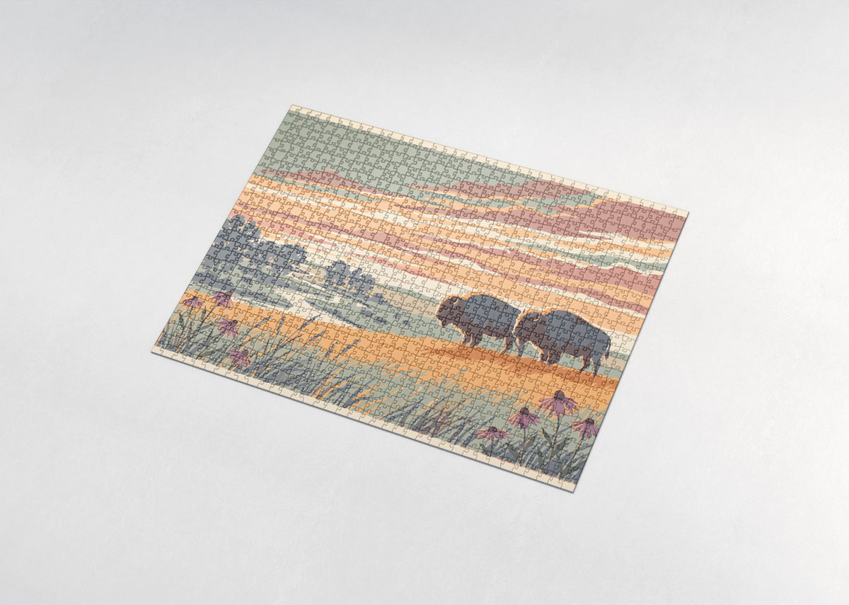 Bison at the Prairie Sunset jigsaw puzzle - assembled puzzle