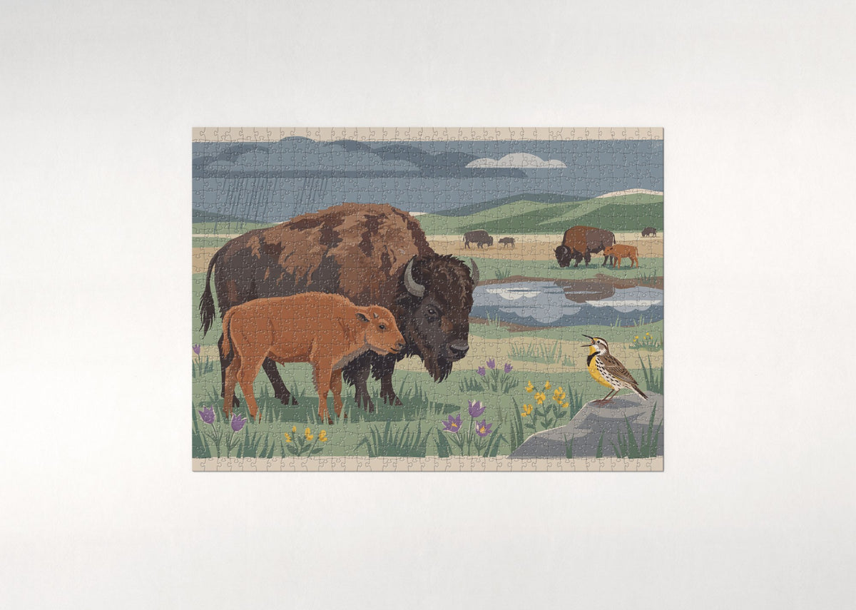 Bison Calf in the Spring Grass jigsaw puzzle - flat puzzle