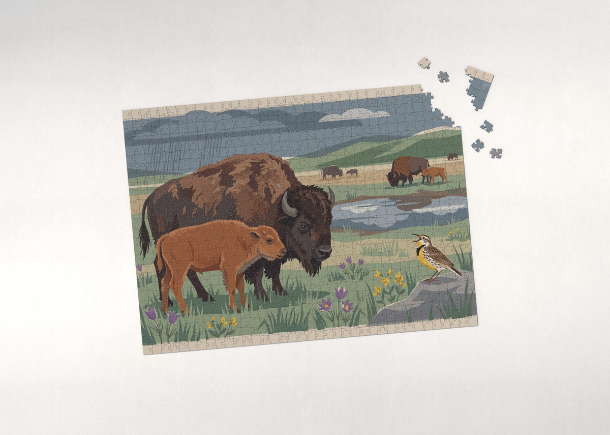 Bison Calf in the Spring Grass jigsaw puzzle - puzzle with loose pieces