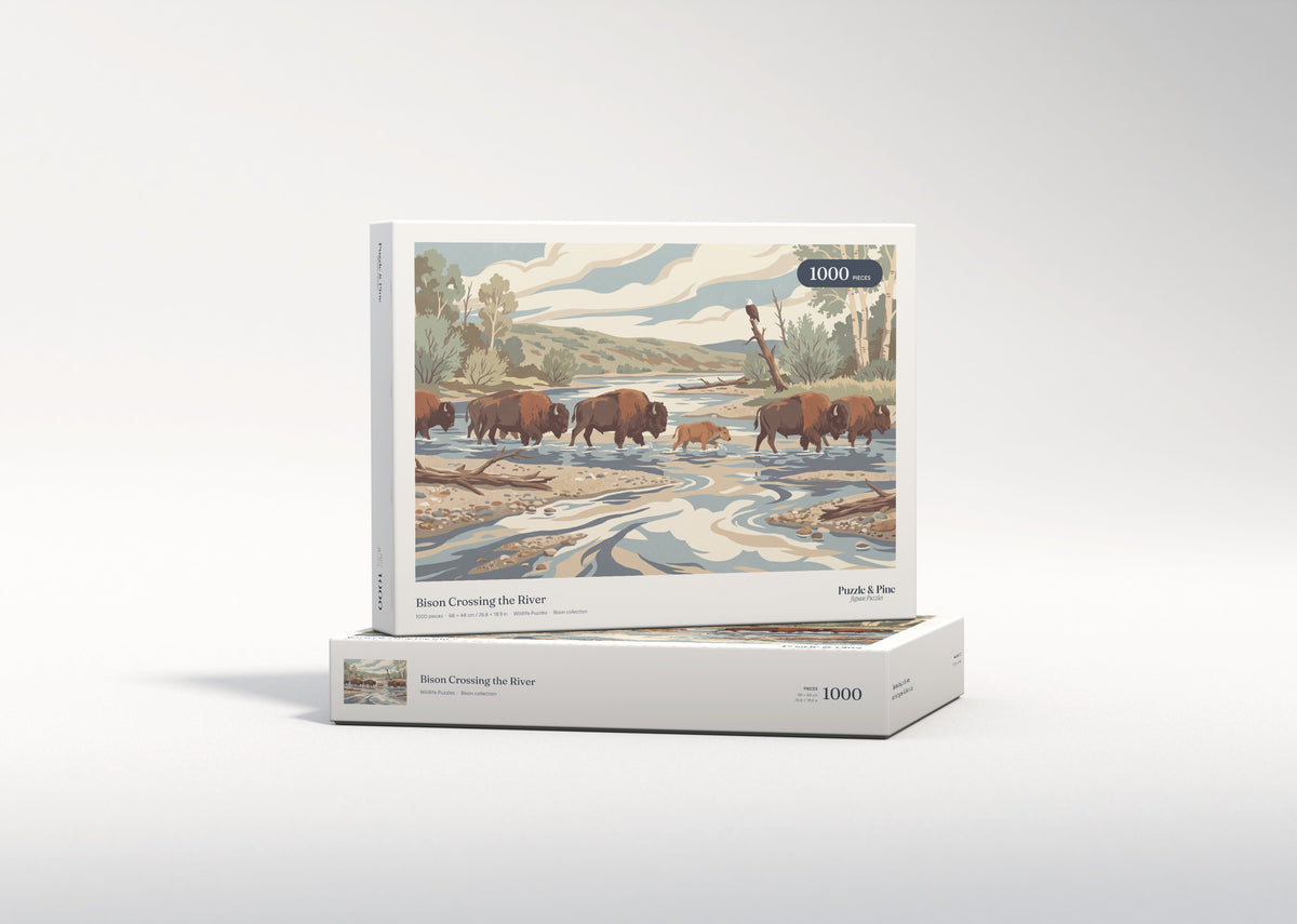 Bison Crossing the River jigsaw puzzle - gift box
