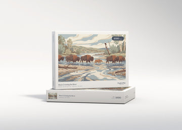 Bison Crossing the River jigsaw puzzle - gift box