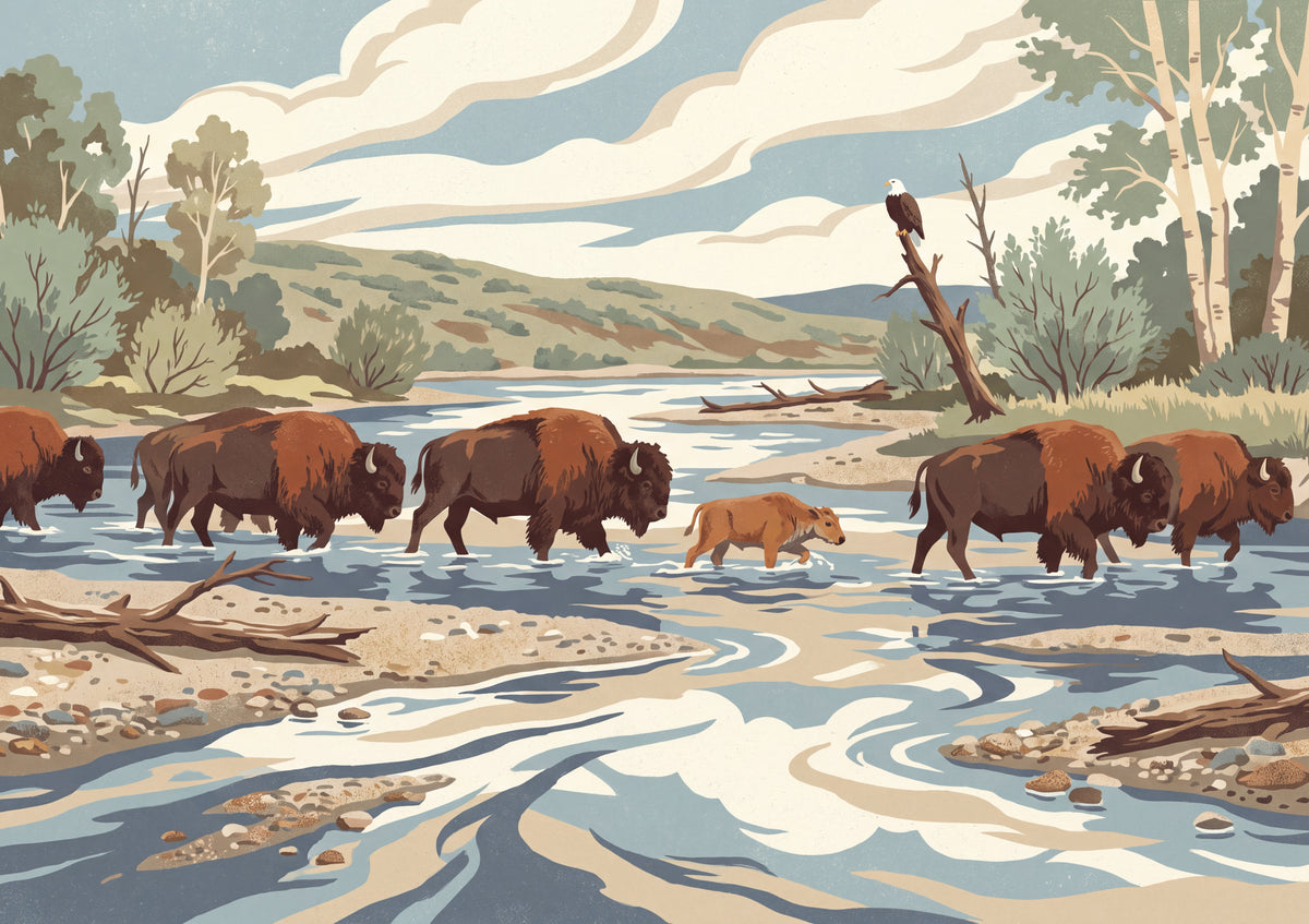 Bison Crossing the River jigsaw puzzle