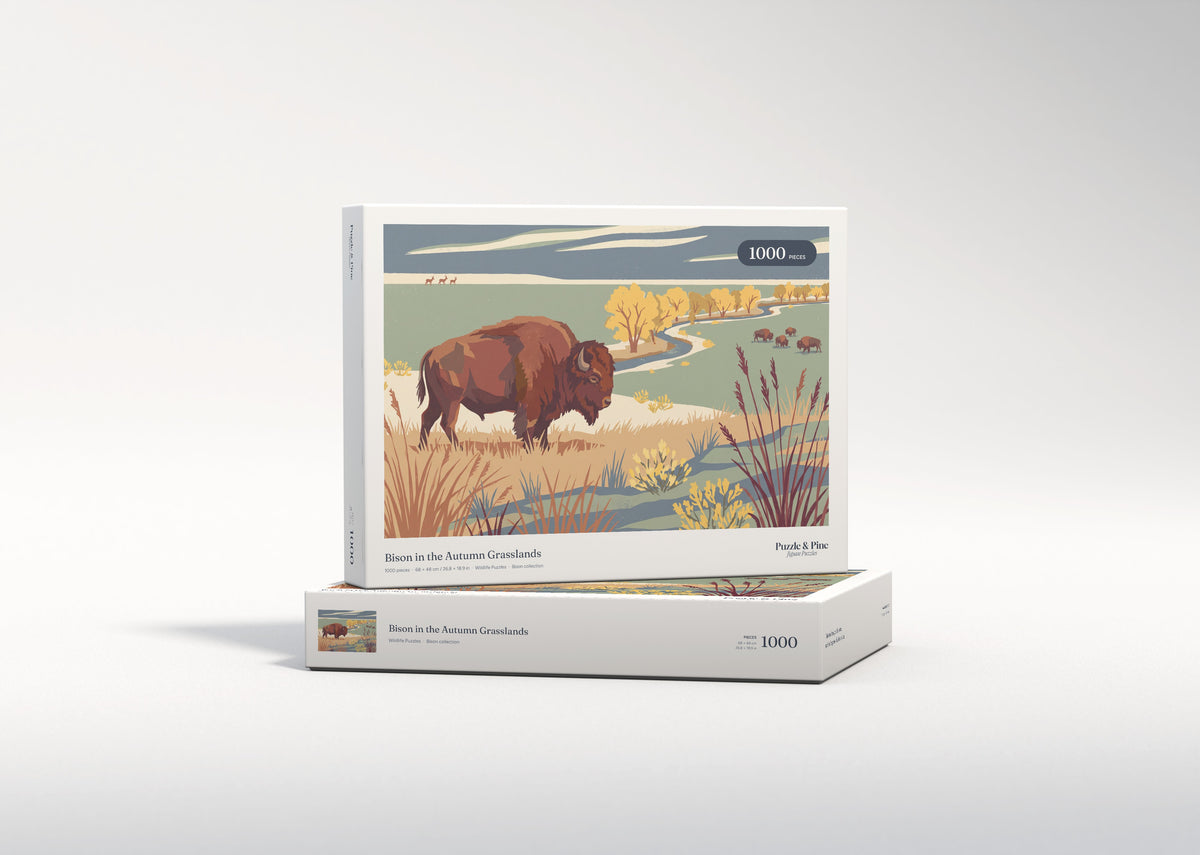 Bison in the Autumn Grasslands jigsaw puzzle - gift box