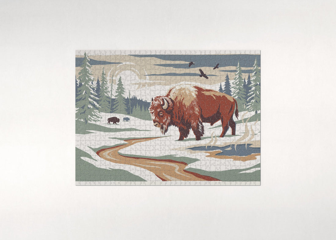Bison in the Yellowstone Snow jigsaw puzzle - gift box