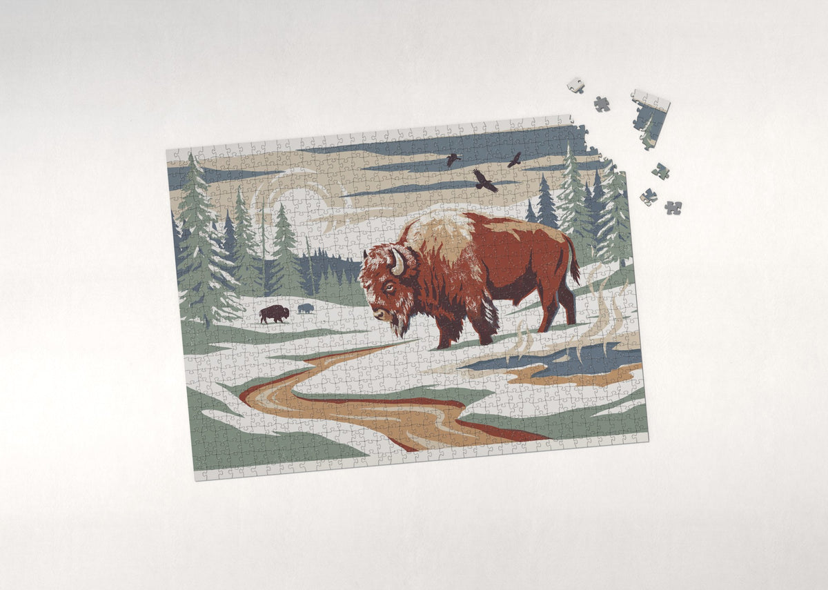 Bison in the Yellowstone Snow jigsaw puzzle - puzzle with loose pieces