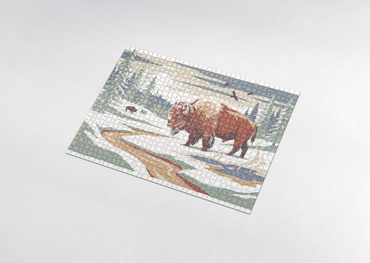 Bison in the Yellowstone Snow jigsaw puzzle - assembled puzzle