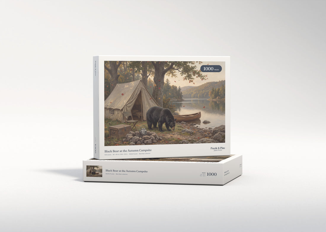 Black Bear at the Autumn Campsite jigsaw puzzle - gift box
