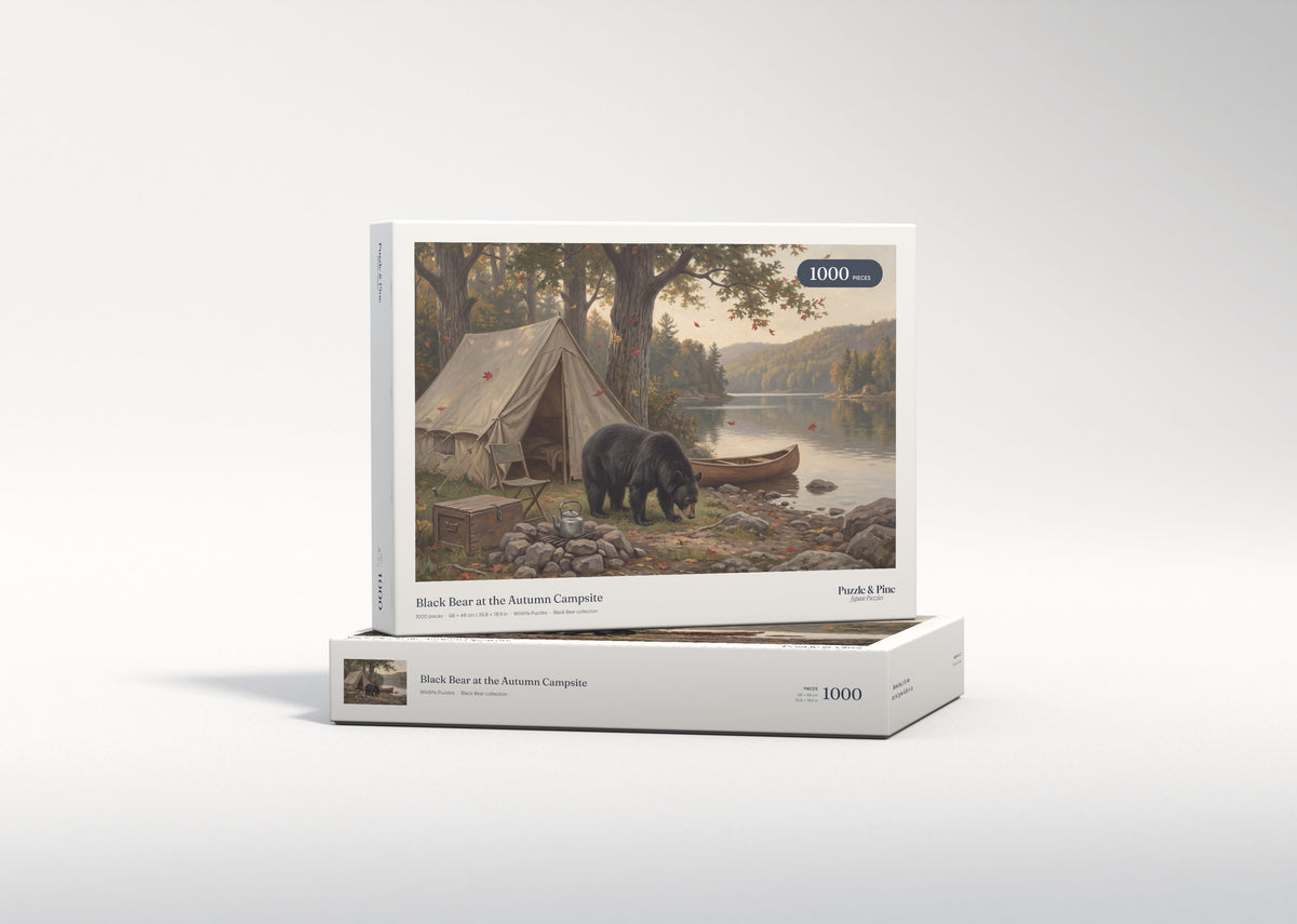 Black Bear at the Autumn Campsite jigsaw puzzle - gift box