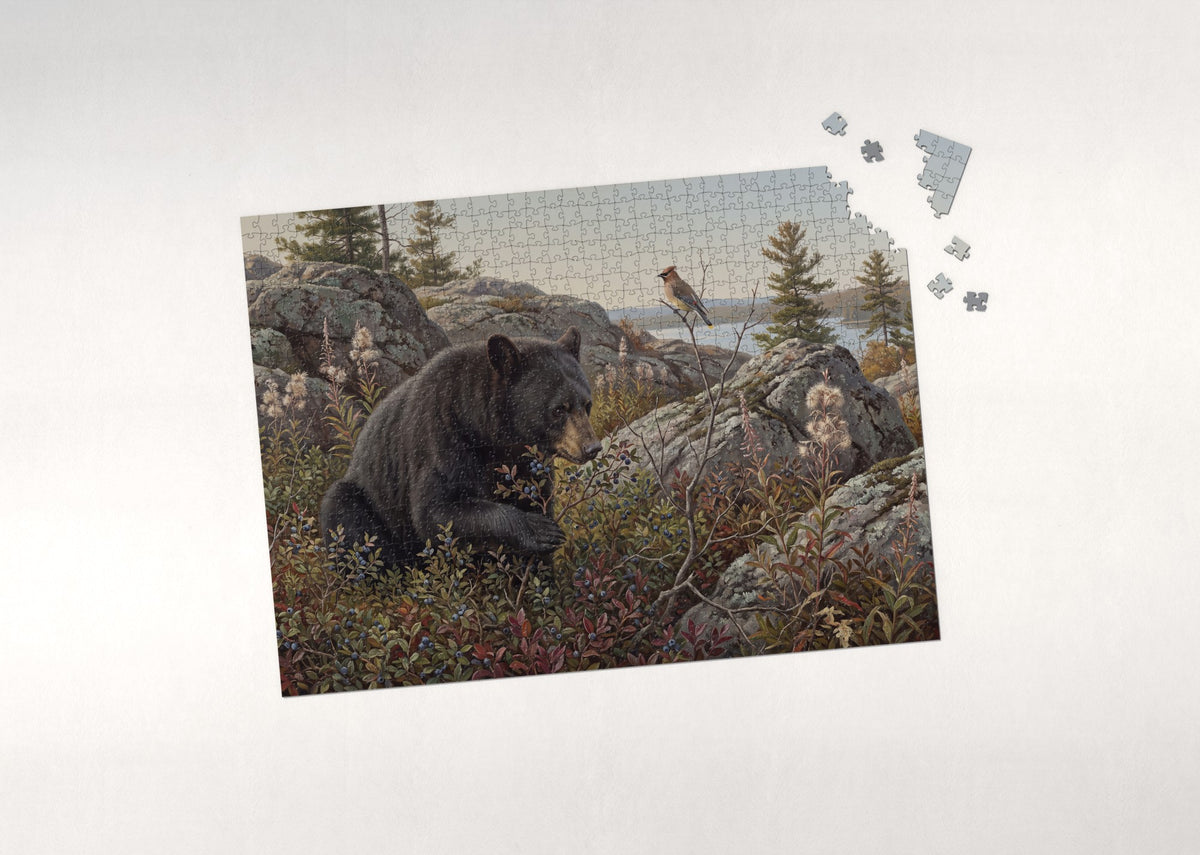 Black Bear at the Blueberry Patch jigsaw puzzle - puzzle with loose pieces