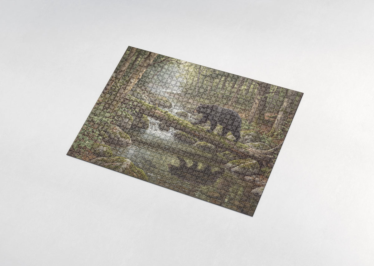Black Bear Crossing the Forest Creek jigsaw puzzle - assembled puzzle