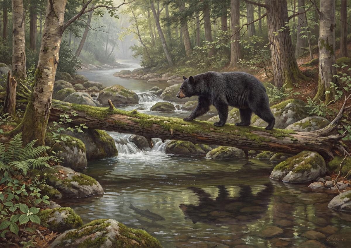 Black Bear Crossing the Forest Creek jigsaw puzzle
