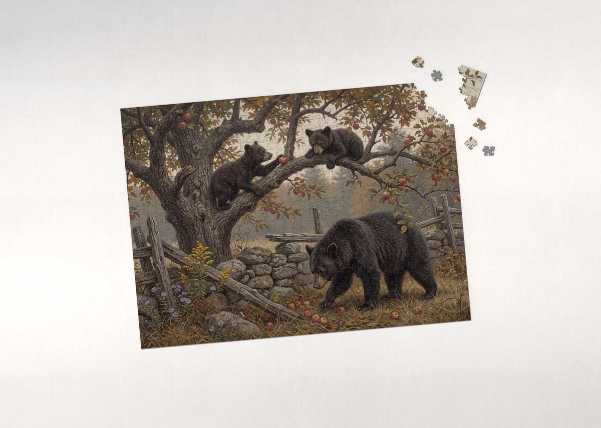 Black Bear Cubs in the Apple Tree jigsaw puzzle - puzzle with loose pieces