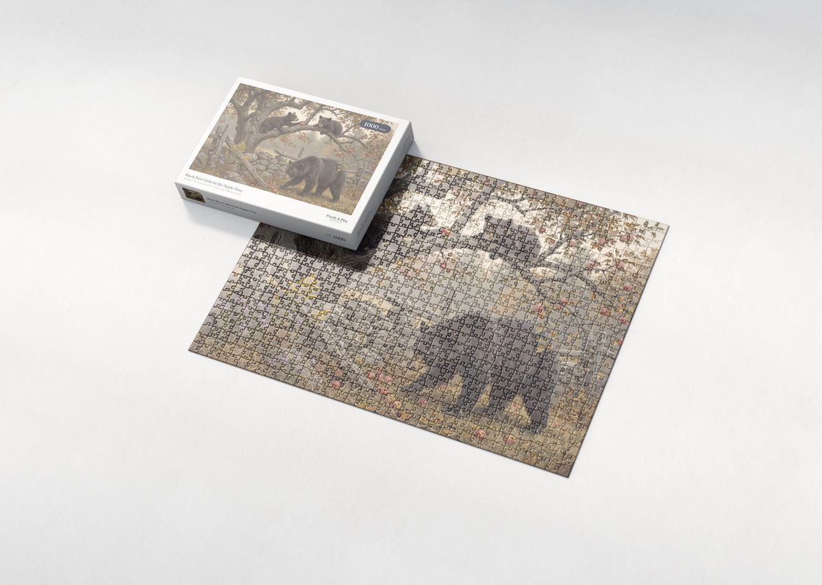 Black Bear Cubs in the Apple Tree jigsaw puzzle - box and puzzle