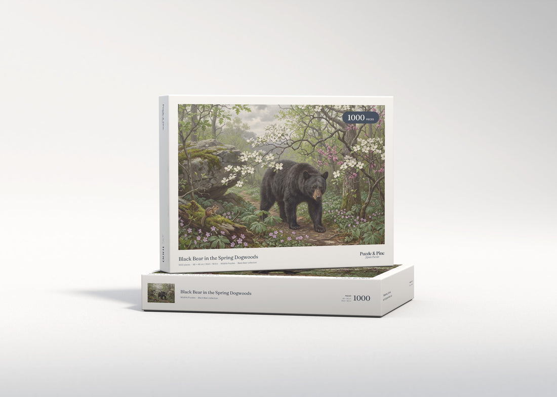 Black Bear in the Spring Dogwoods jigsaw puzzle - gift box