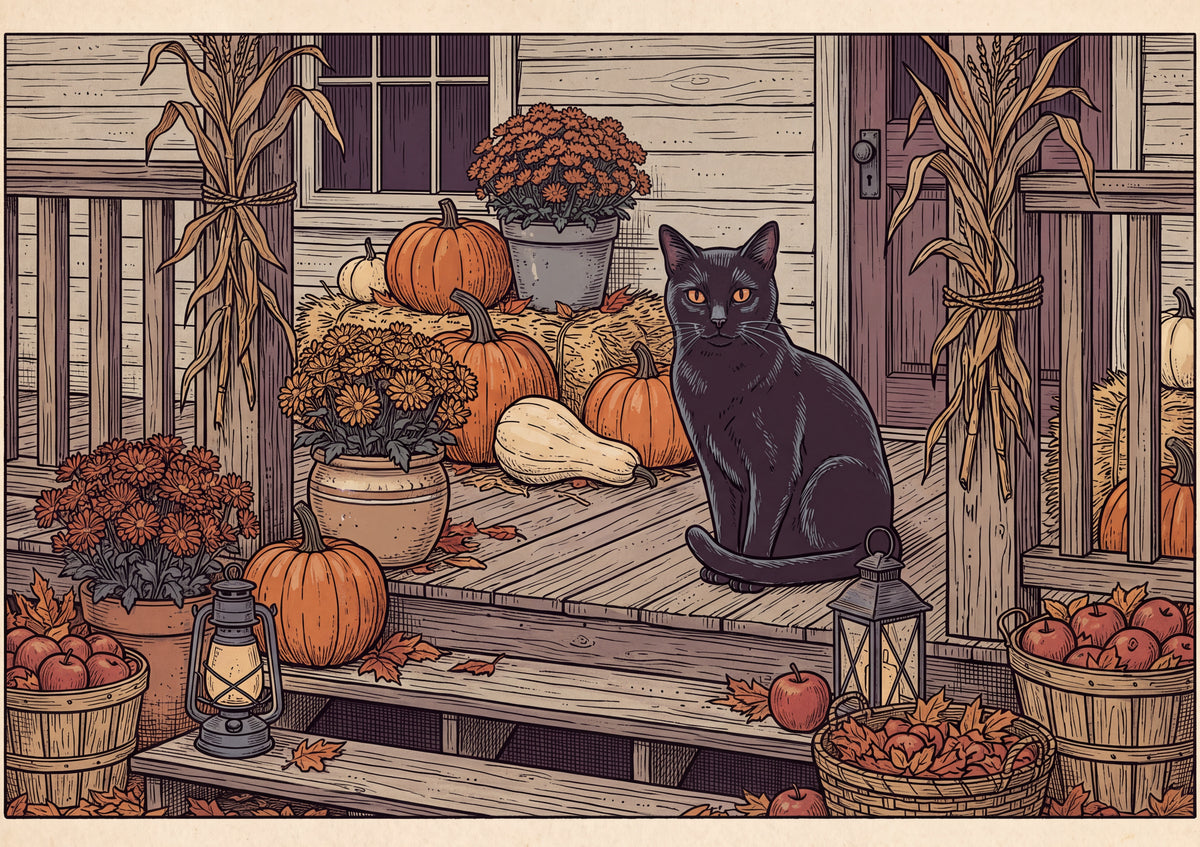 Black Cat Among the Pumpkins jigsaw puzzle