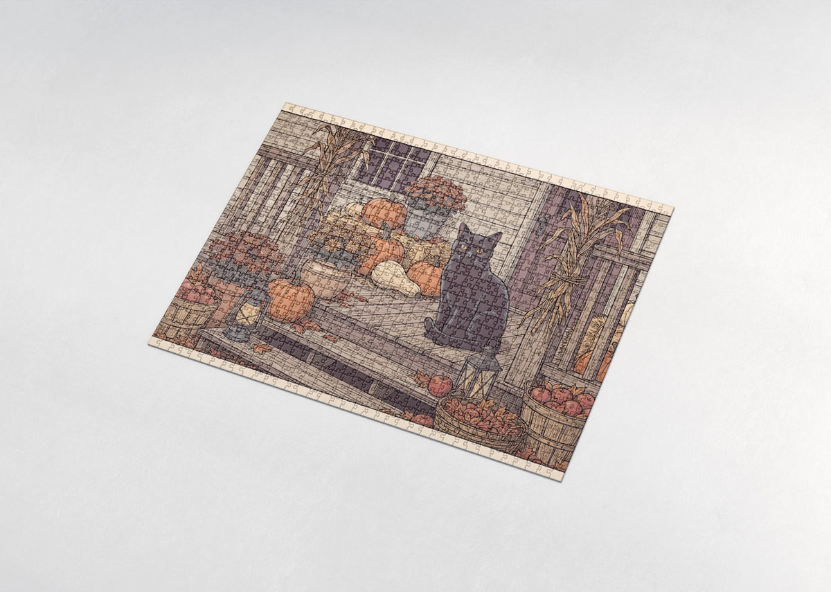 Black Cat Among the Pumpkins jigsaw puzzle - assembled puzzle