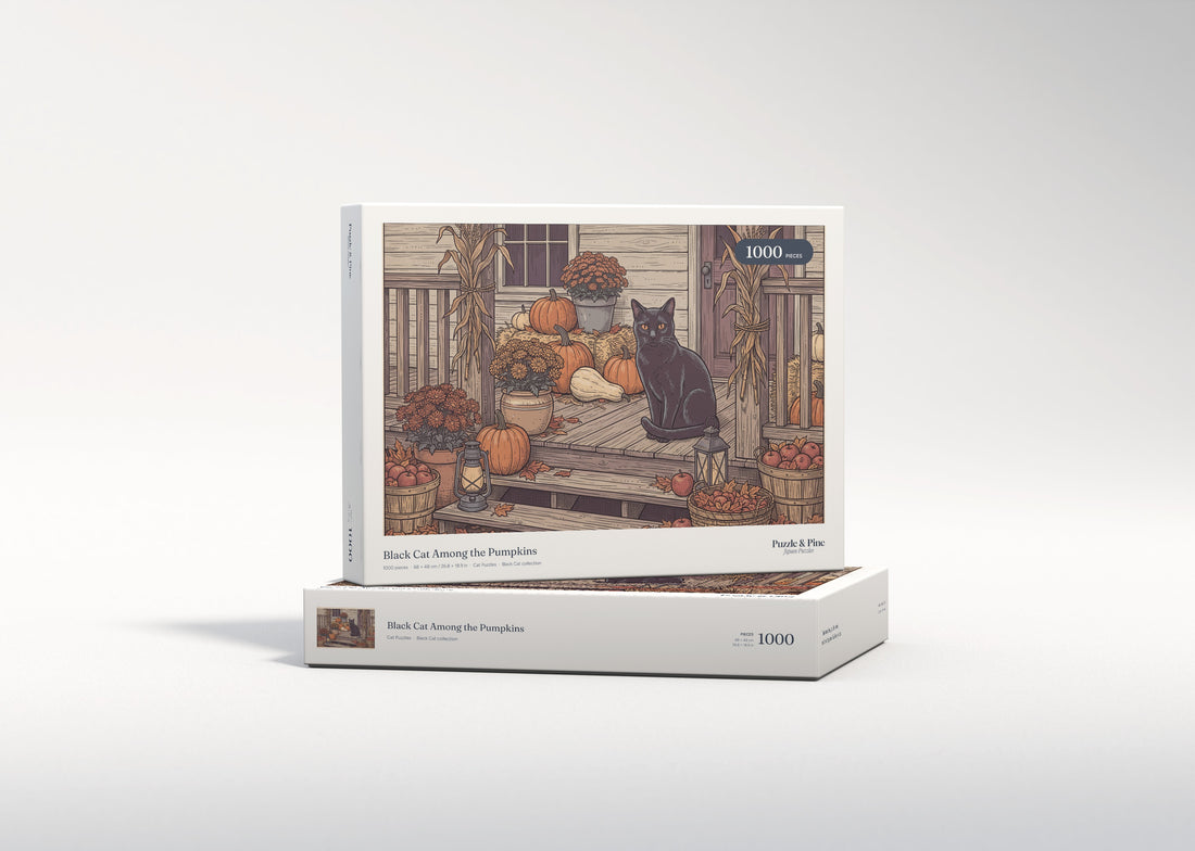 Black Cat Among the Pumpkins jigsaw puzzle - gift box