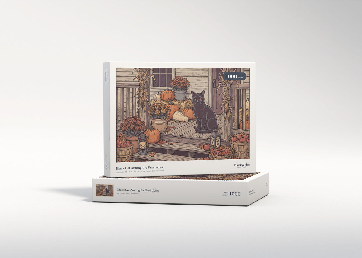 Black Cat Among the Pumpkins jigsaw puzzle - gift box